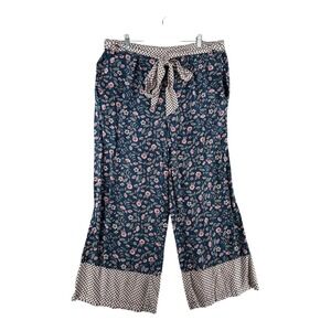Matilda‎ Jane A Day Off Floral Wide Leg Pants Blue Tie Waist Womens Size XXL 2XL